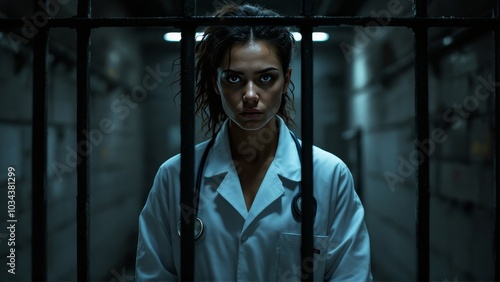 Handcuffed female doctor getting arrested