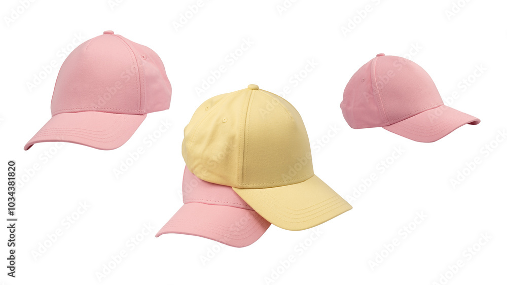 Pink and yellow cap isolated on white background. Pink and yellow cap isolated on white background.
