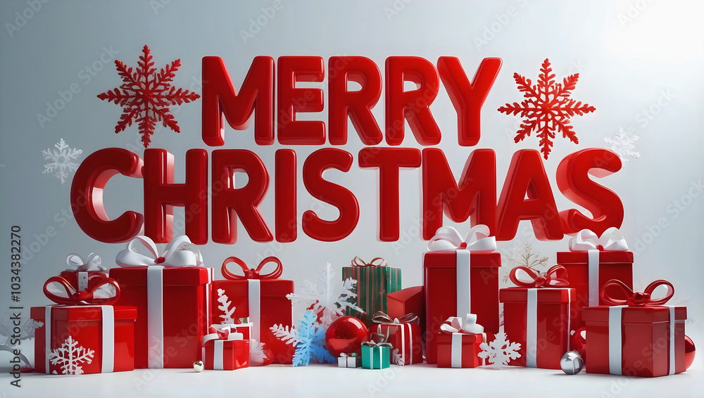 merry Christmas background, festive template, decorative wallpaper, red 3d text
