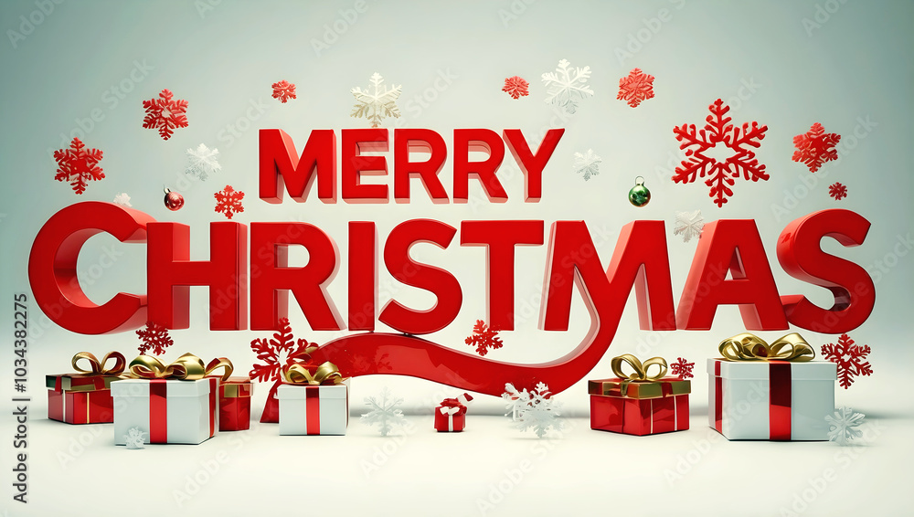 merry Christmas background, festive template, decorative wallpaper, red 3d text