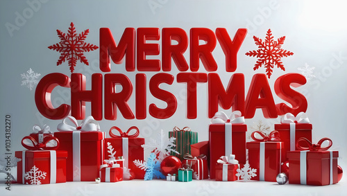 Obraz na płótnie merry Christmas background, festive template, decorative wallpaper, red 3d text w salonie