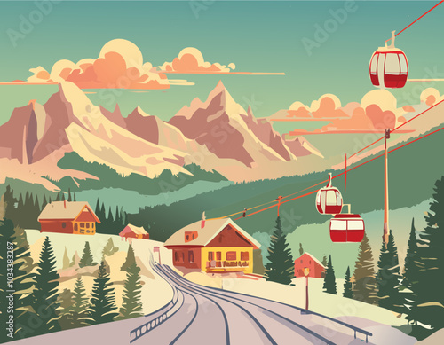Retro poster vintage ski vacation vector art