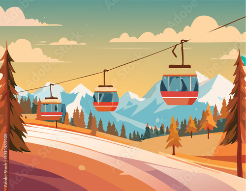 Retro poster vintage ski vacation vector art skiing and old chairlift