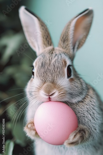 Rabbit holding pink egg