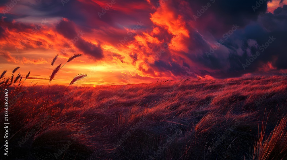 Dry plants crouch in the field in the wind during sunset. Dry plants crouch in the field in the wind during sunset.