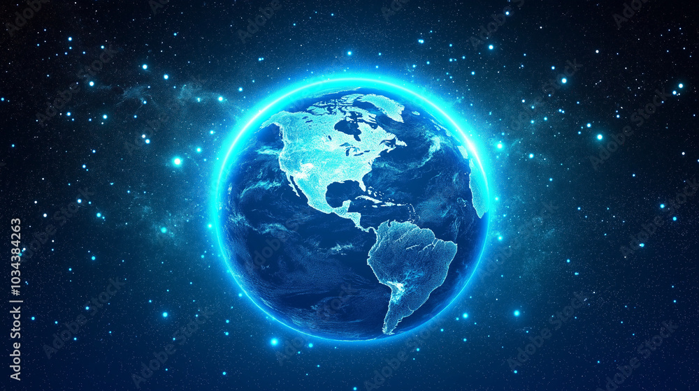 Naklejka premium earth in space in a night shine the world with new technology