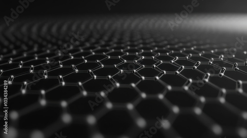 Close-up view of a graphene lattice structure showcasing interconnected atoms and bonds under soft lighting