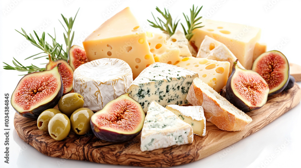 A gourmet cheese board with fresh fruit, Christmas parties, New Year's party A gourmet cheese board with fresh fruit, Christmas parties, New Year's party