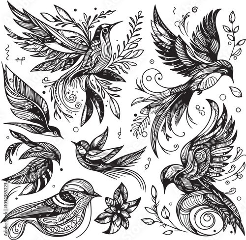 pattern with birds set