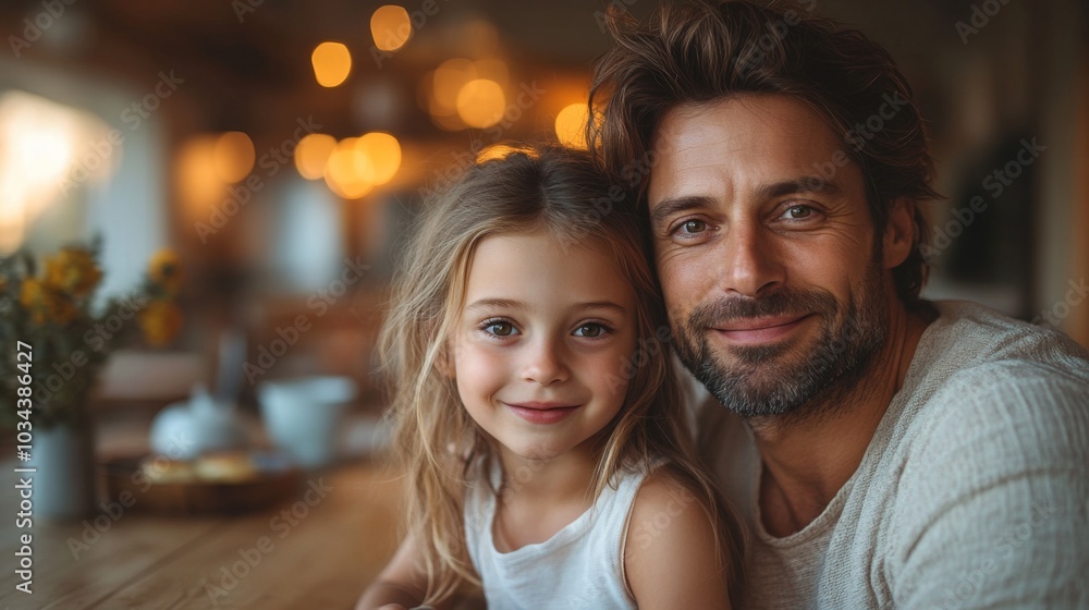 A dad and his young daughter smile at each other in a warm cafe, surrounded by soft lighting and cheerful decor, enjoying their quality time. A dad and his young daughter smile at each other in a warm cafe, surrounded by soft lighting and cheerful decor, enjoying their quality time.