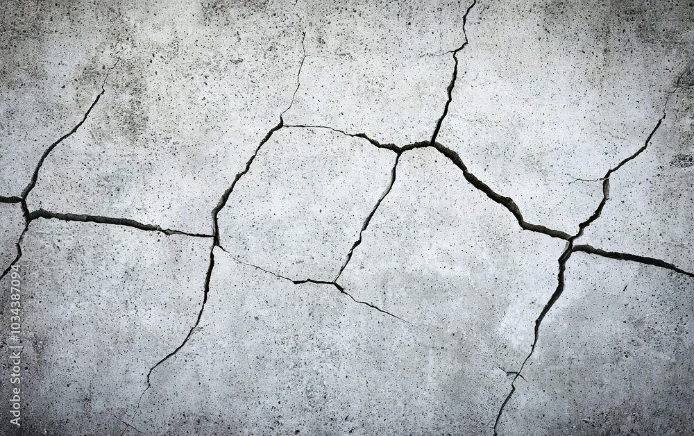 Obraz premium Detailed view of cracked concrete surface showing signs of wear and age, likely found in an urban environment during daylight hours