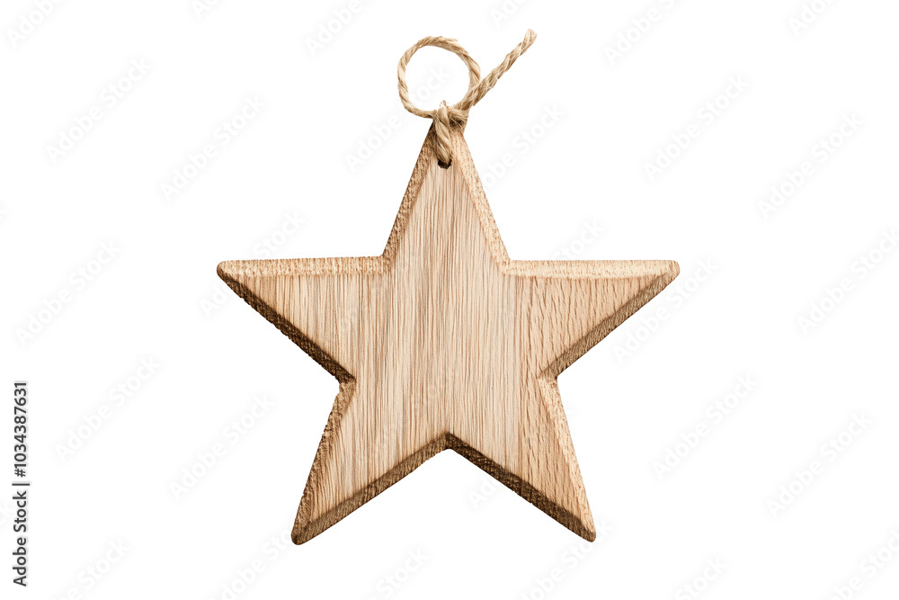 A wooden star ornament with a twine loop, isolated on white background, symbolizing Christmas simplicity and holiday decor. A wooden star ornament with a twine loop, isolated on white background, symbolizing Christmas simplicity and holiday decor.