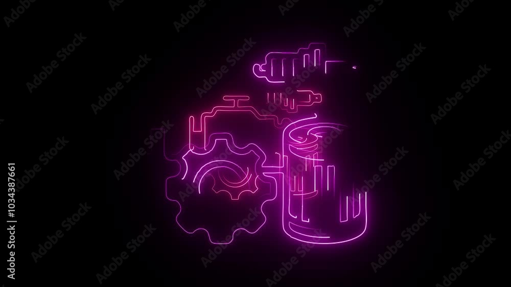 glowing neon car parts icon isolated on black background. HD video motion graphic animation glowing neon car parts icon isolated on black background. HD video motion graphic animation