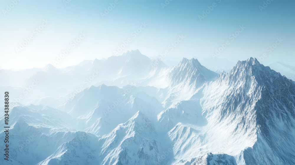 Majestic snow-covered mountain range stretching beneath a clear blue sky in a stunning landscape Majestic snow-covered mountain range stretching beneath a clear blue sky in a stunning landscape