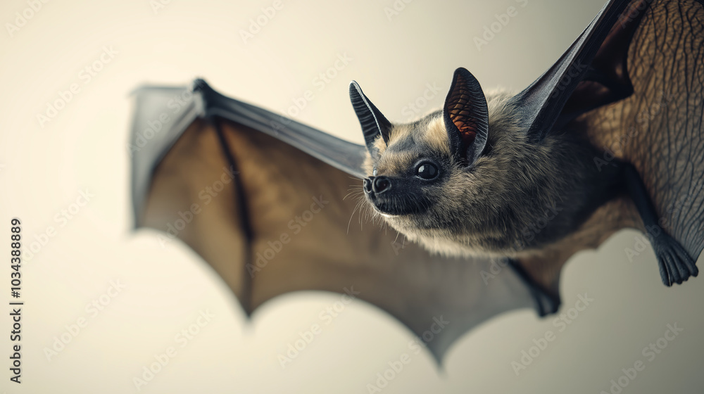 Obraz premium Stunning bat in elegant flight, wings spread wide in a symbol of freedom and strength, invoking a sense of wonder and intrigue, ideal for halloween-themed designs