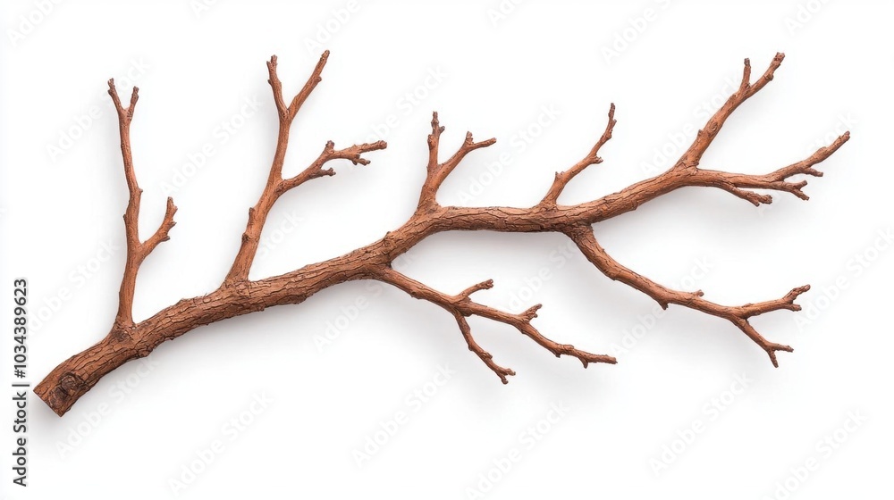 A photostock images of a leafless tree branch with twisted bark, isolated on white background, High Quality A photostock images of a leafless tree branch with twisted bark, isolated on white background, High Quality