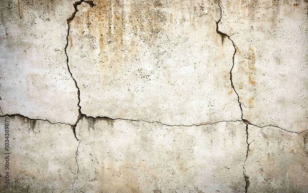 Obraz premium Cracked concrete wall with weathered texture showing age and wear in an urban environment during daylight
