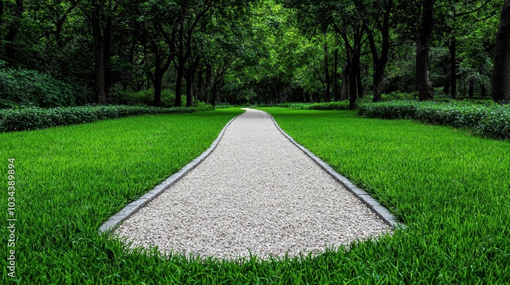 Fototapeta premium A photostock images of a peaceful running path through a scenic park, isolated on white background, High Quality