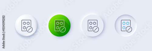 Medical tablet line icon. Neumorphic, Green gradient, 3d pin buttons. Medicine drugs sign. Pharmacy medication symbol. Line icons. Neumorphic buttons with outline signs. Vector