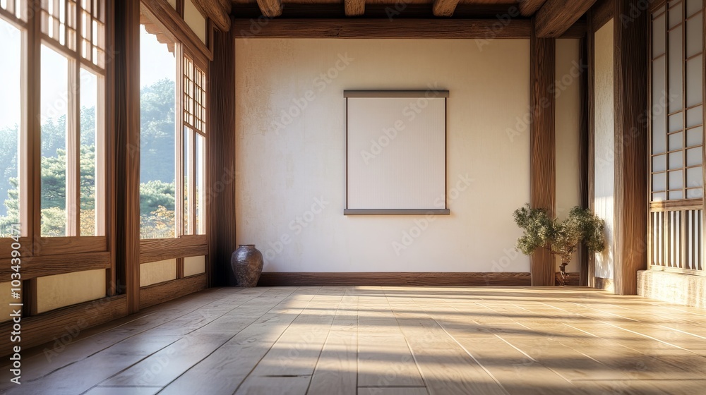 Traditional Korean tiled house wall shown in an empty, minimalist style Traditional Korean tiled house wall shown in an empty, minimalist style