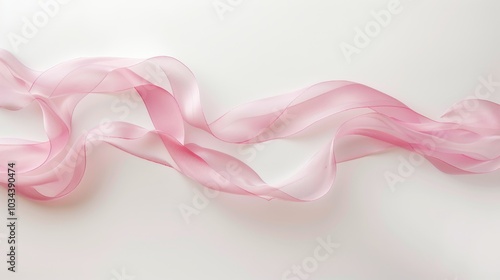 Abstract Pink Ribbon on White Background Delicate and Flowing