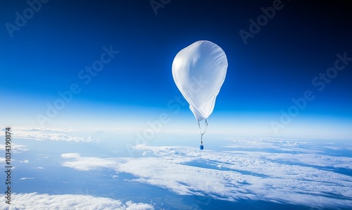 White balloon and clouds against a blue sky. photo