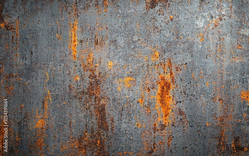 Textured metal surface showing intricate patterns of rust and oxidation in shades of orange and grey under natural light