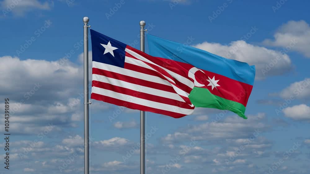 Azerbaijan and Liberia flags flying together, video concept of the relationship, two country cooperation concept Azerbaijan and Liberia flags flying together, video concept of the relationship, two country cooperation concept