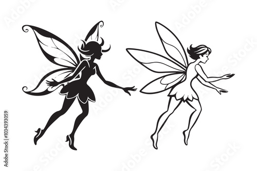 Fairy Flight Silhouette Vector Illustration, Fairy Flight Silhouette 