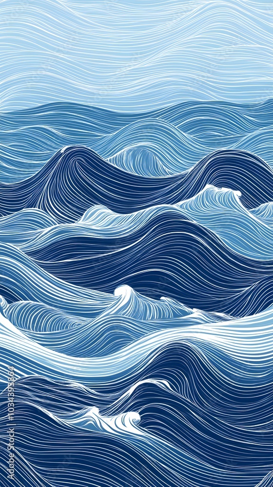 Vector illustration of a wavy lines background. Blue and white vector line pattern with ocean waves, sea or water texture Vector illustration of a wavy lines background. Blue and white vector line pattern with ocean waves, sea or water texture