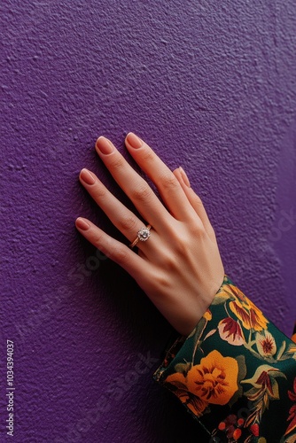 Woman's Hand on Purple Wall