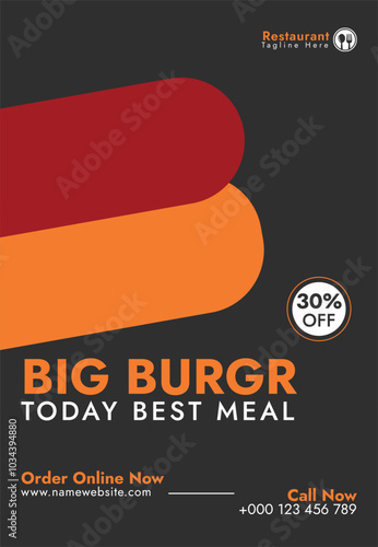 Design template for a poster featuring a sizzling burger