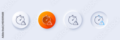 Attention line icon. Neumorphic, Orange gradient, 3d pin buttons. Important warning sign. Timer warn symbol. Line icons. Neumorphic buttons with outline signs. Vector