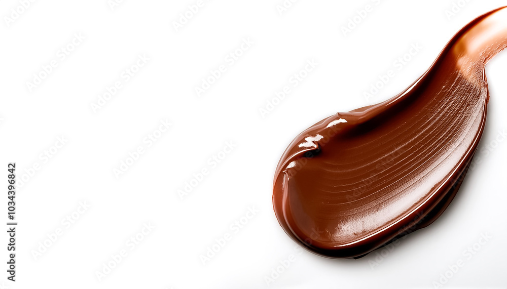 Smear of tasty chocolate paste pattern with side position provides copy space for text. background concept isolated white Smear of tasty chocolate paste pattern with side position provides copy space for text. background concept isolated white