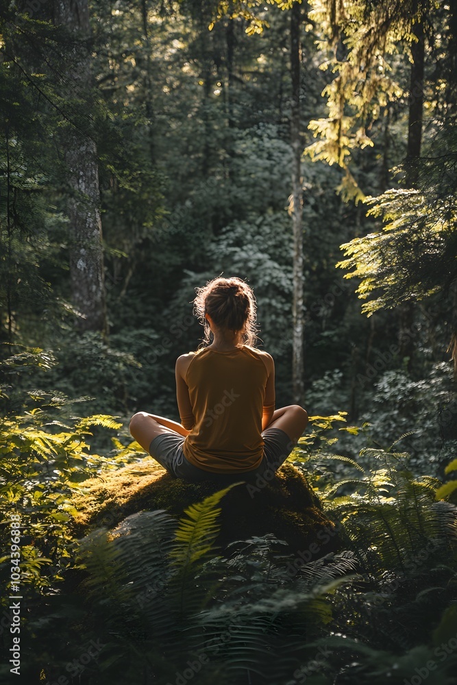 Fototapeta premium Balanced digital lifestyle with a person enjoying nature while lightly interacting with minimalistic technology.