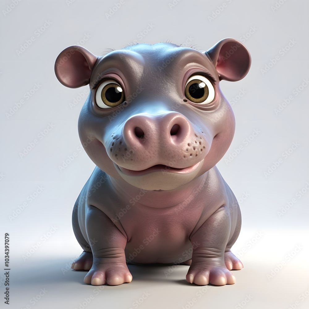 Pygmy hippo with big eyes on white background Created with Generative AI technology. Pygmy hippo with big eyes on white background Created with Generative AI technology.