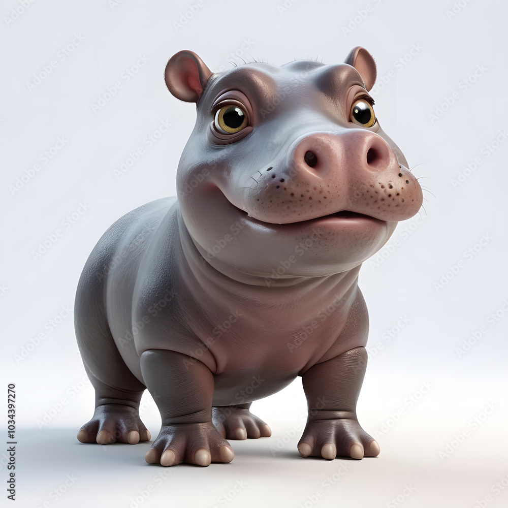 Pygmy hippo with big eyes on white background Created with Generative AI technology. Pygmy hippo with big eyes on white background Created with Generative AI technology.