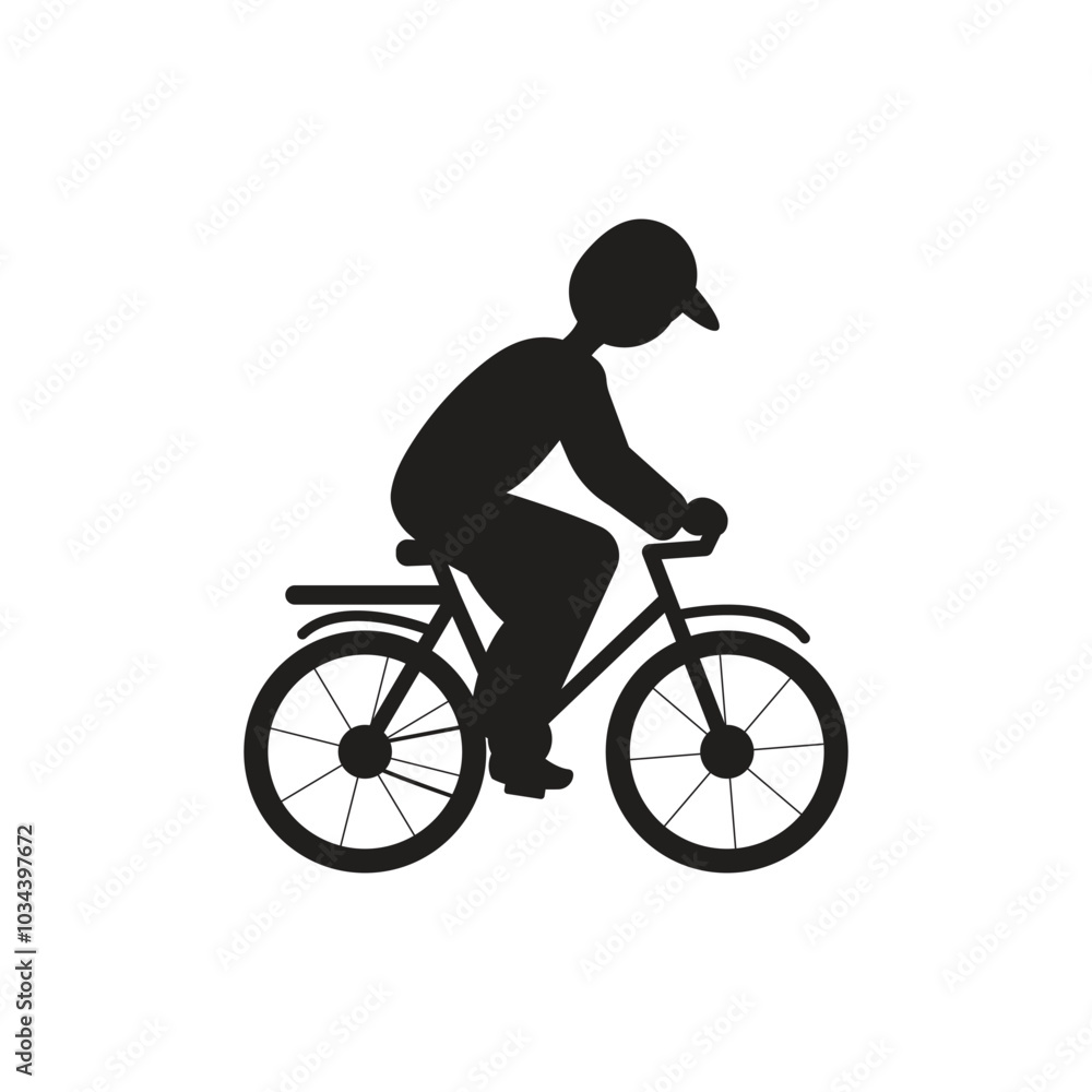 Naklejka premium Person Riding Bicycle Silhouette, Flat Cycle Icon.