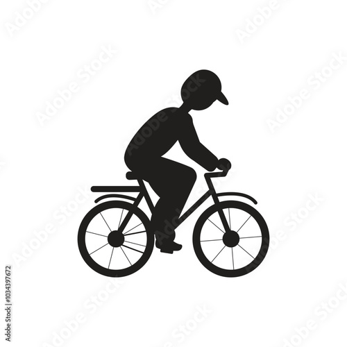 Person Riding Bicycle Silhouette, Flat Cycle Icon.