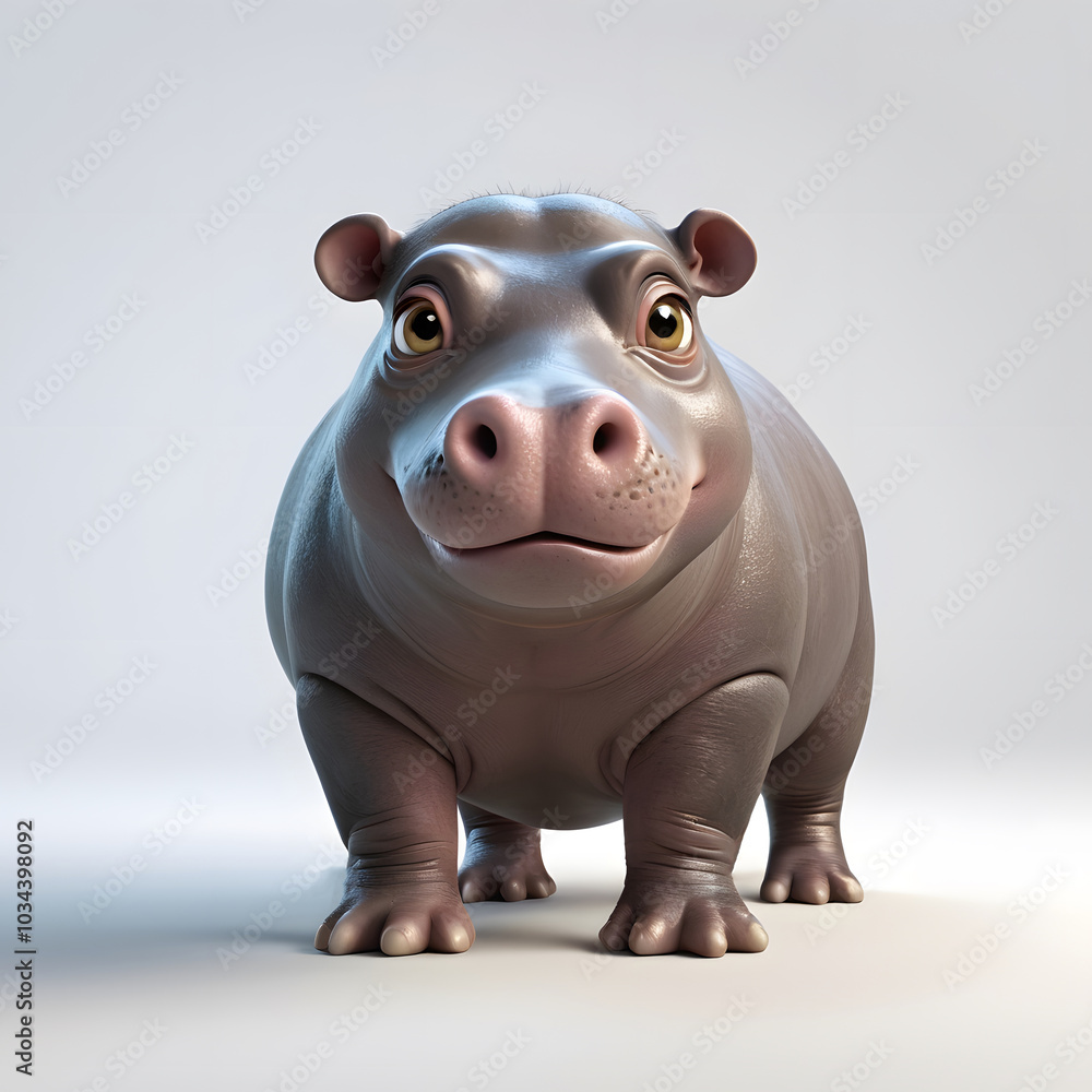 Pygmy hippo with big eyes on white background Created with Generative AI technology. Pygmy hippo with big eyes on white background Created with Generative AI technology.