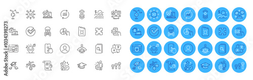 Web3, Cyber attack and Update data line icons pack. Noise, Difficult stress, Shoulder strap web icon. Graduation cap, Canister oil, Employee pictogram. Check investment, Headshot, Phone touch. Vector