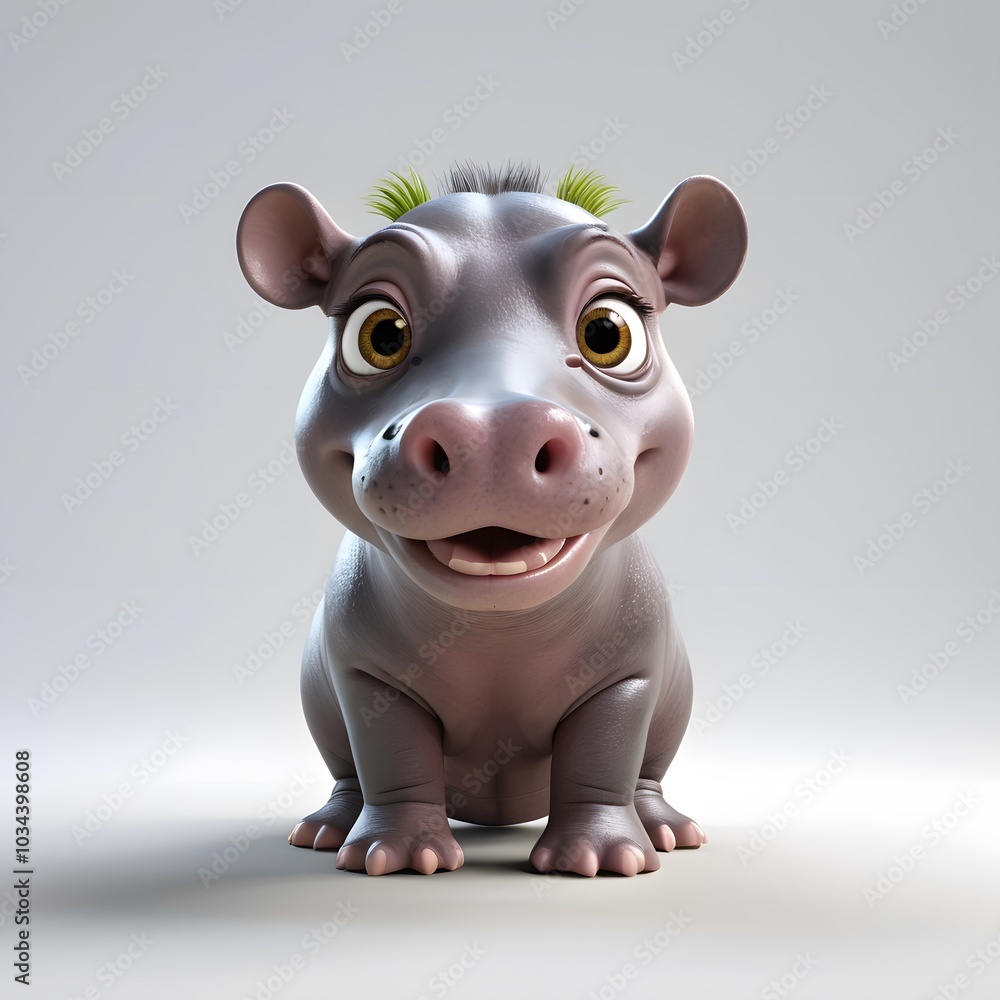Pygmy hippo with big eyes on white background Created with Generative AI technology. Pygmy hippo with big eyes on white background Created with Generative AI technology.