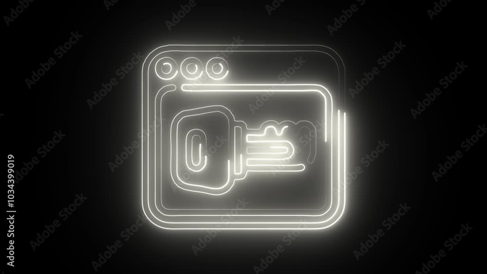 glowing neon key icon isolated on black background. HD video motion graphic animation glowing neon key icon isolated on black background. HD video motion graphic animation