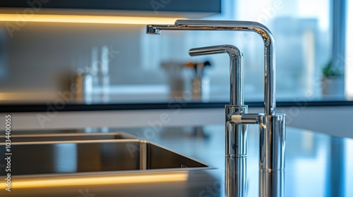 Modern Chrome Kitchen Faucet and Sink Detail