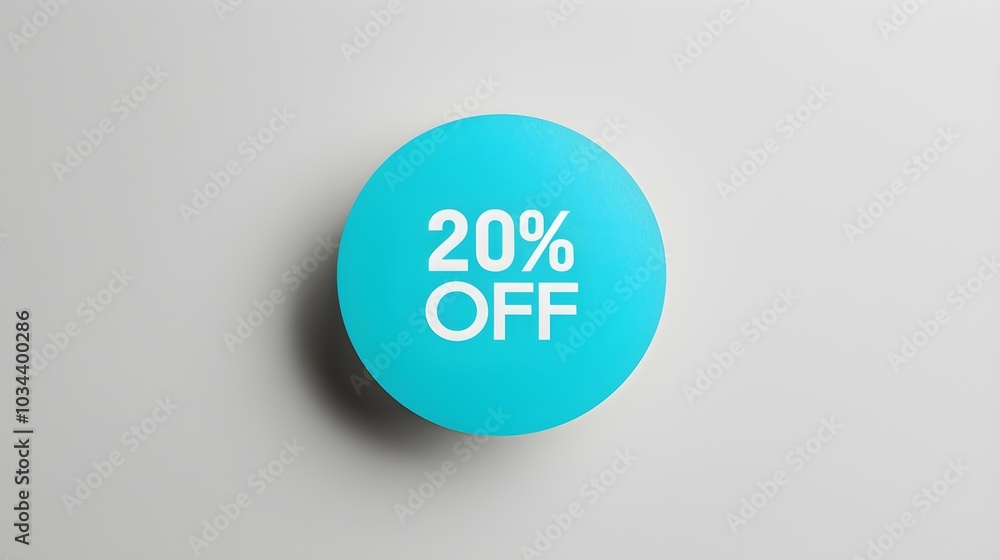White '20% OFF' Text on a Turquoise Round Paper Note. White Background with Copy Space White '20% OFF' Text on a Turquoise Round Paper Note. White Background with Copy Space