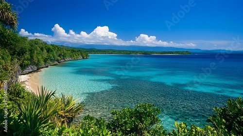 an Island lanscape with blue sea