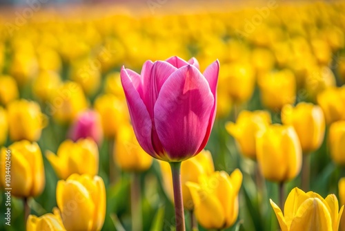 Pink Tulip Blooms in Vibrant Yellow Field