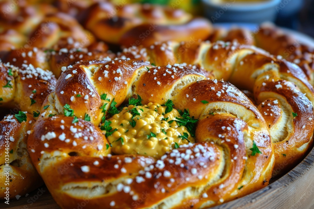 Soft Pretzels with Cheese Sauce and Parsley Soft Pretzels with Cheese Sauce and Parsley