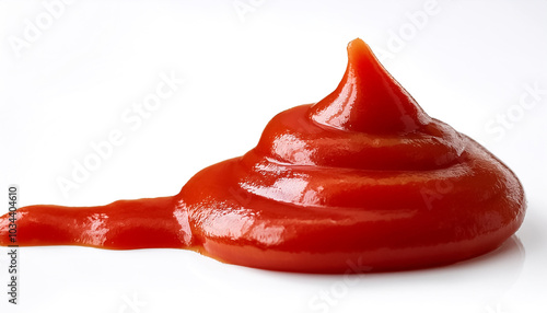 spilled tomato sauce on side position provides copy space for text. background concept isolated white