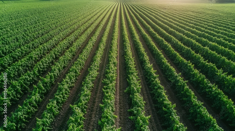 An endless vineyard stretches across the horizon, bathed in a soft golden light, as the rows of grapevines create a harmonious and captivating pattern. An endless vineyard stretches across the horizon, bathed in a soft golden light, as the rows of grapevines create a harmonious and captivating pattern.